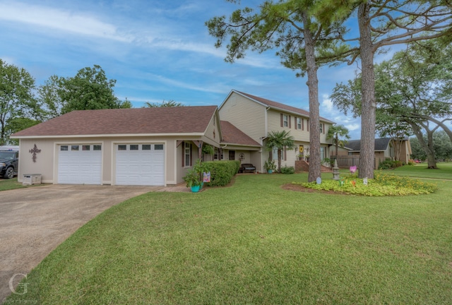 view of front facade with a front lawn and a garage