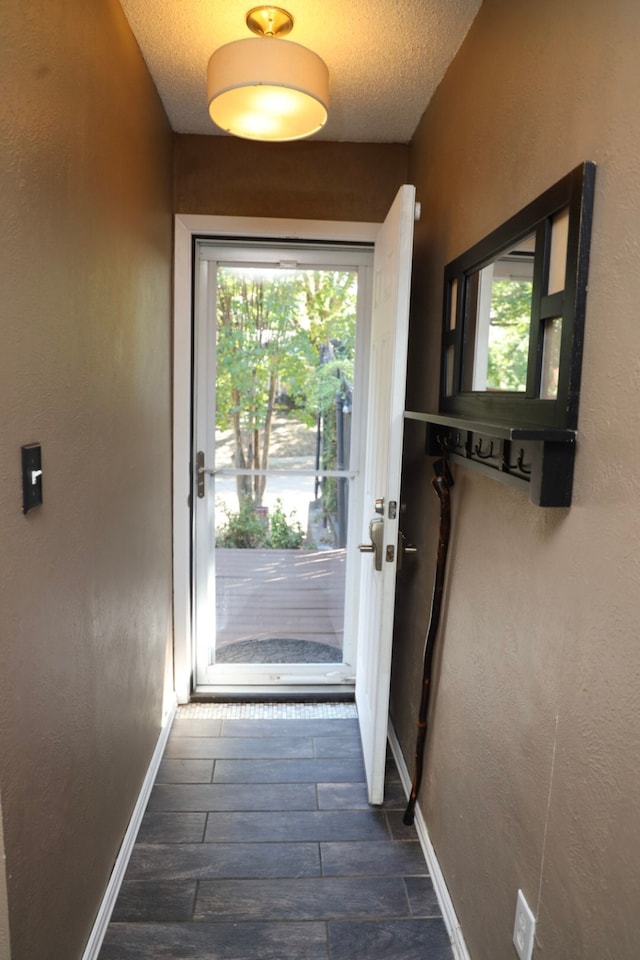 entryway featuring dark hardwood / wood-style flooring and a textured ceiling