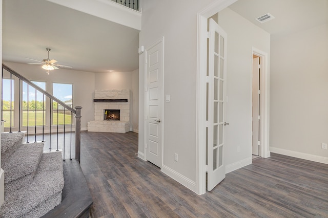 corridor featuring dark wood-type flooring