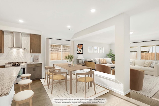 dining room featuring plenty of natural light and light wood-type flooring