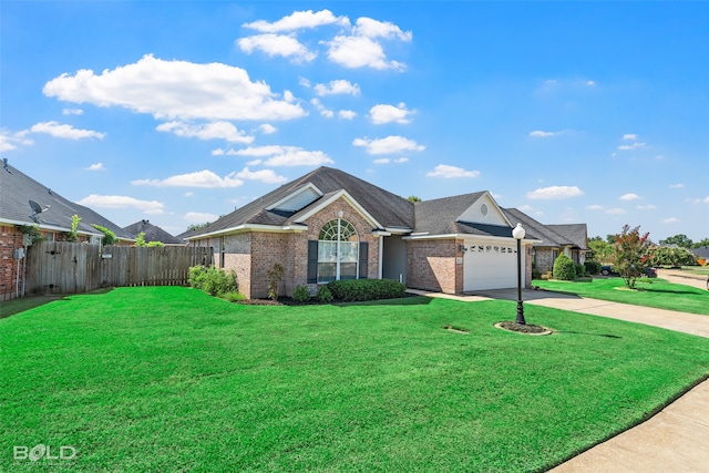 view of front of house featuring a front lawn and a garage