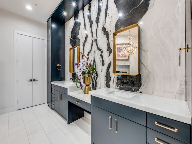 bathroom with vanity and tile patterned floors