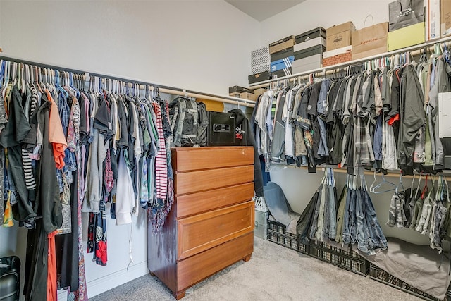 walk in closet with carpet flooring