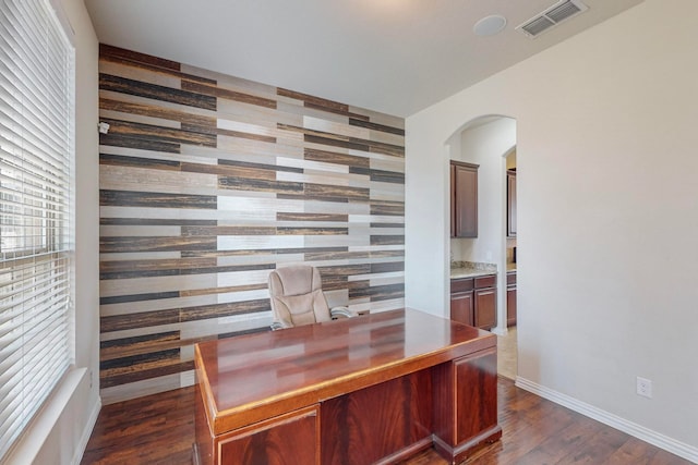 office featuring dark wood-type flooring