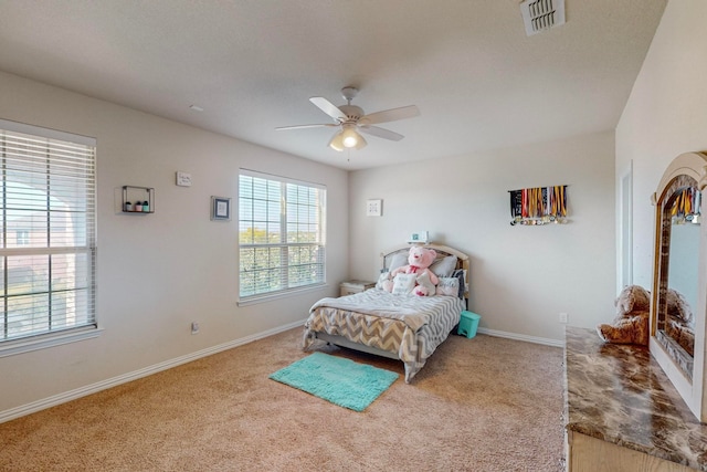 bedroom featuring carpet flooring and ceiling fan