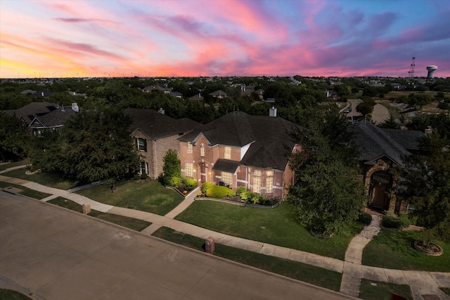 view of aerial view at dusk