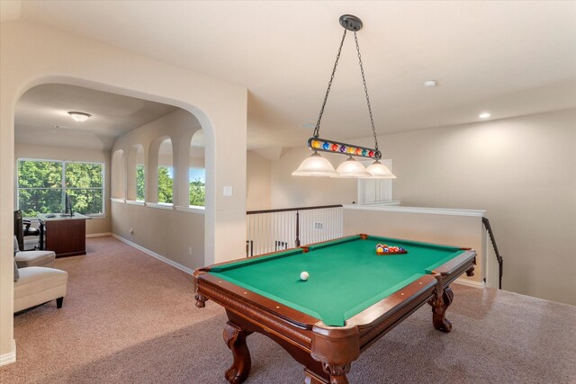 rec room with carpet floors and pool table