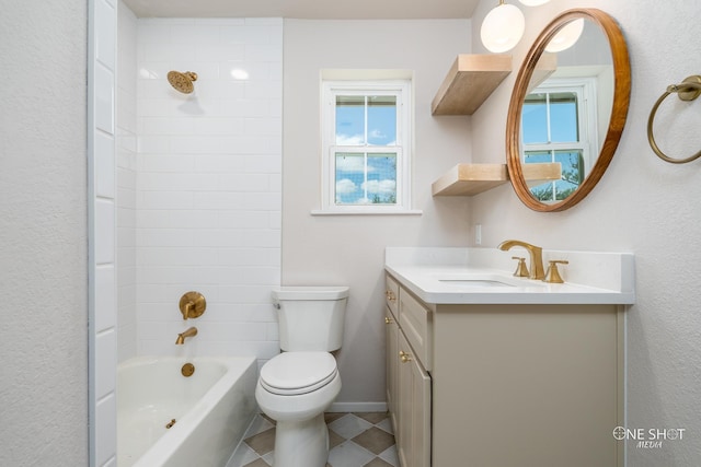 full bathroom featuring vanity, toilet, and shower / bath combination