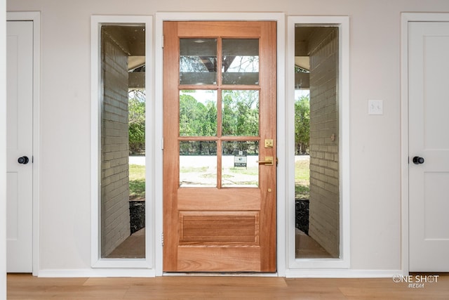 doorway with light hardwood / wood-style flooring and plenty of natural light