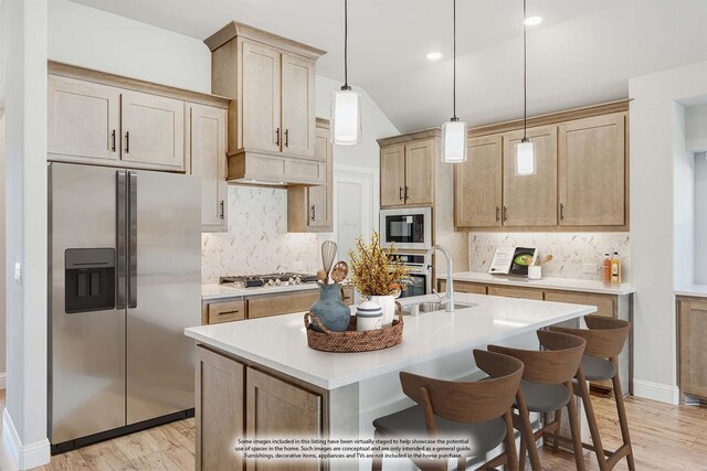 interior space with ceiling fan, light hardwood / wood-style flooring, and vaulted ceiling