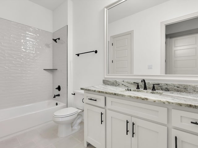 full bathroom with tile patterned floors, vanity, bathtub / shower combination, and toilet