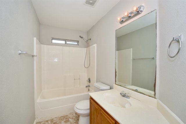 full bathroom with shower / bathtub combination, vanity, and toilet