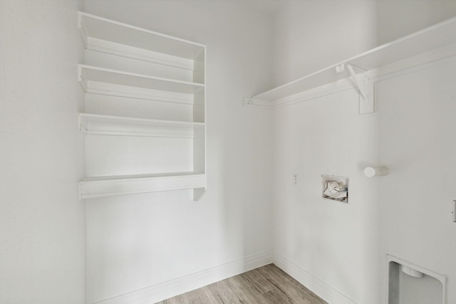 washroom featuring hookup for a washing machine and light hardwood / wood-style flooring