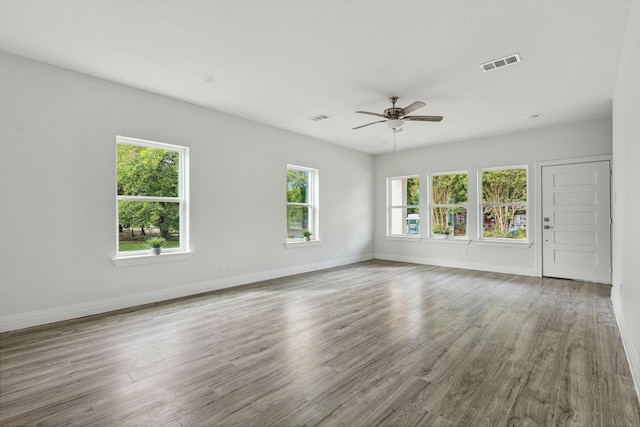 unfurnished room featuring wood-type flooring and a healthy amount of sunlight