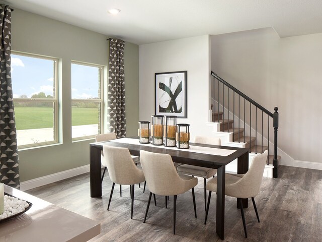 dining area with plenty of natural light and wood-type flooring