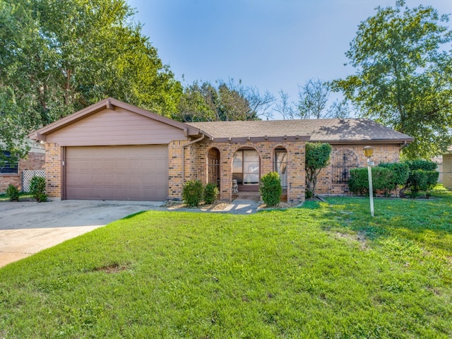 single story home with a front lawn and a garage