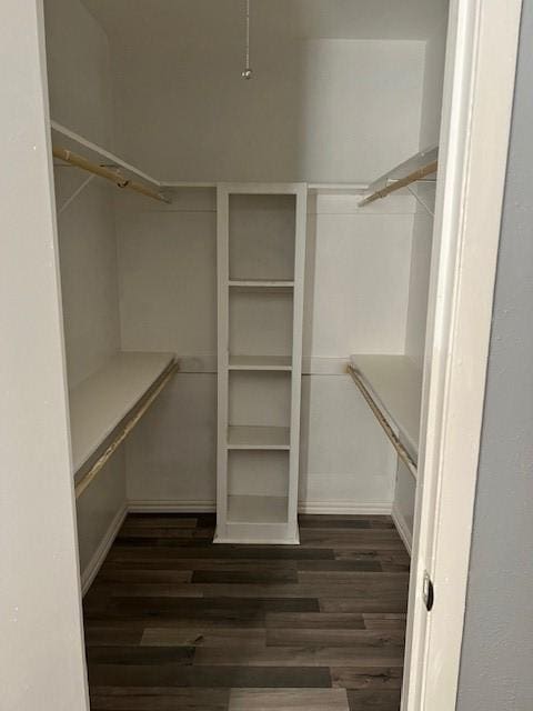 spacious closet with dark wood-type flooring