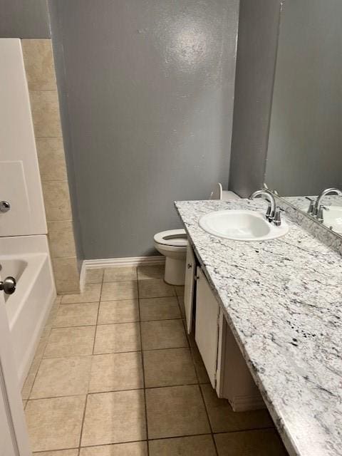 bathroom featuring tile patterned floors, toilet, and vanity