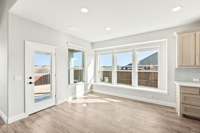 interior space with light hardwood / wood-style floors