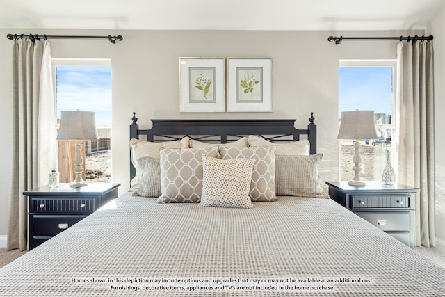 bedroom featuring multiple windows and carpet floors