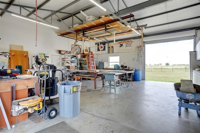 garage featuring a workshop area