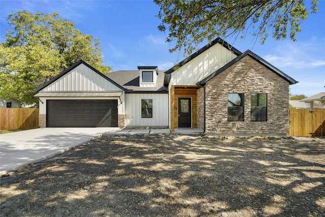 modern farmhouse with a garage