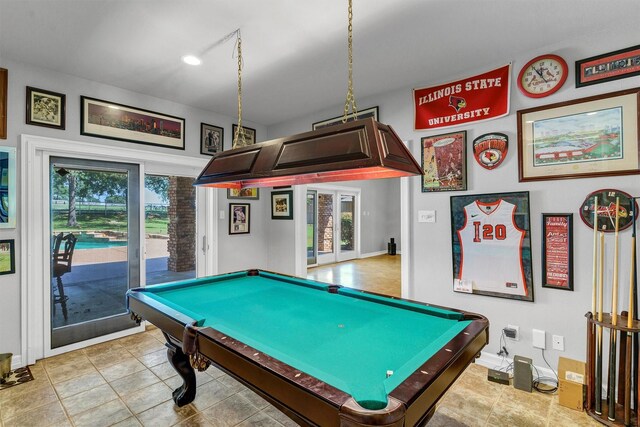 playroom featuring french doors and billiards