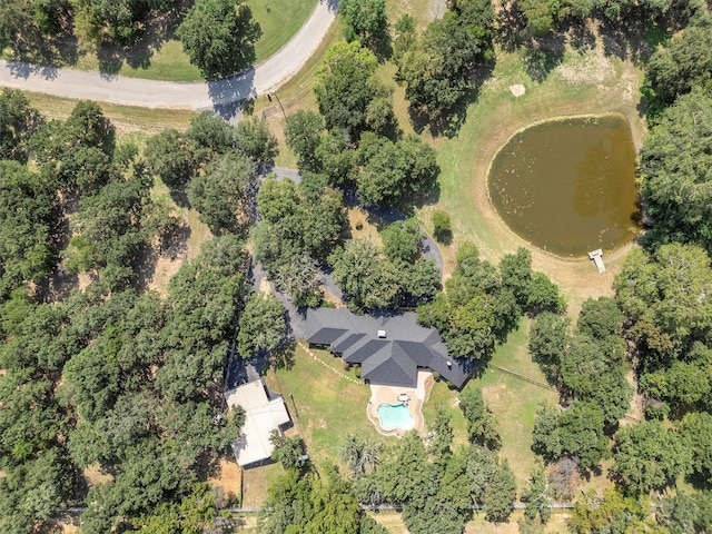 aerial view featuring a water view