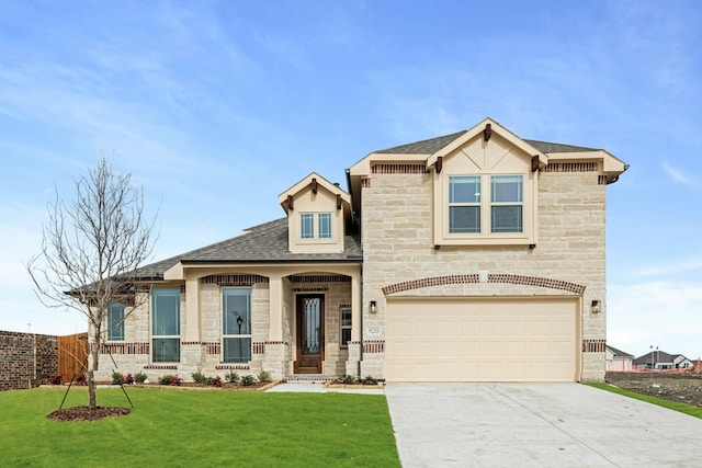 view of front of house with a garage and a front yard