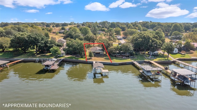 dock area with a water view