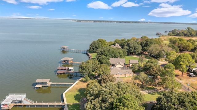 aerial view with a water view