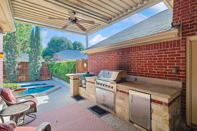 view of patio / terrace featuring ceiling fan and area for grilling