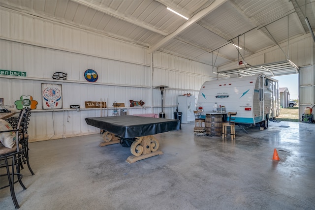 garage with white refrigerator