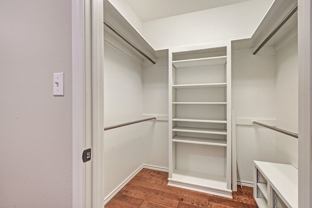 spacious closet featuring dark hardwood / wood-style floors