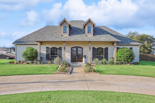 view of front of house featuring a front yard and a porch