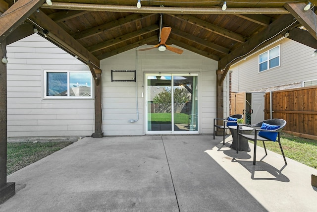 view of patio / terrace featuring ceiling fan