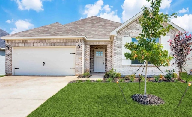 view of front facade featuring a front yard and a garage