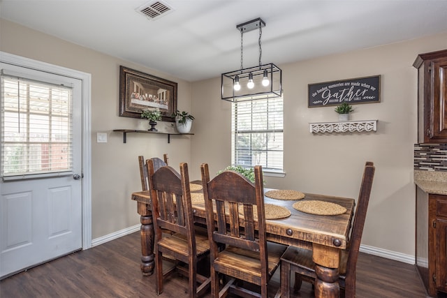 dining room with plenty of natural light and dark hardwood / wood-style flooring