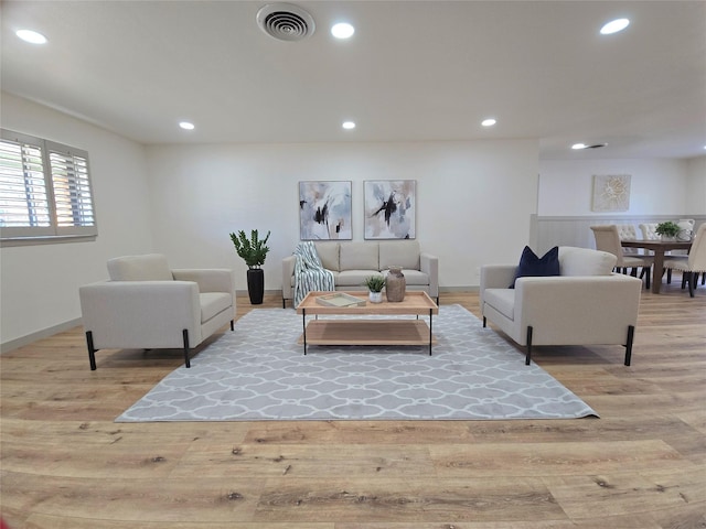 living room featuring light wood-type flooring