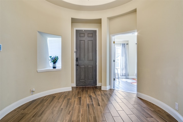 foyer with dark hardwood / wood-style flooring