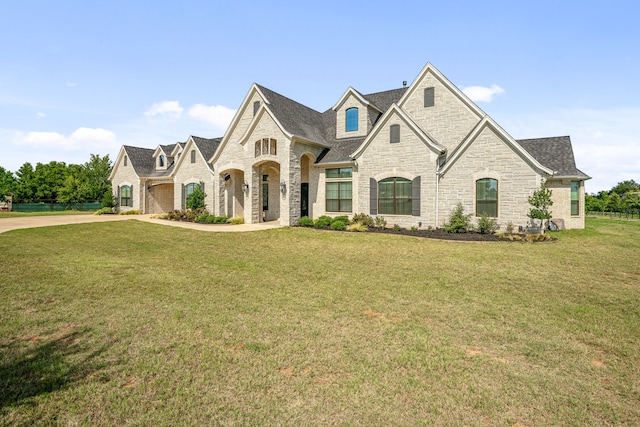 french country style house featuring a front yard