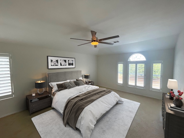 bedroom with carpet floors and ceiling fan