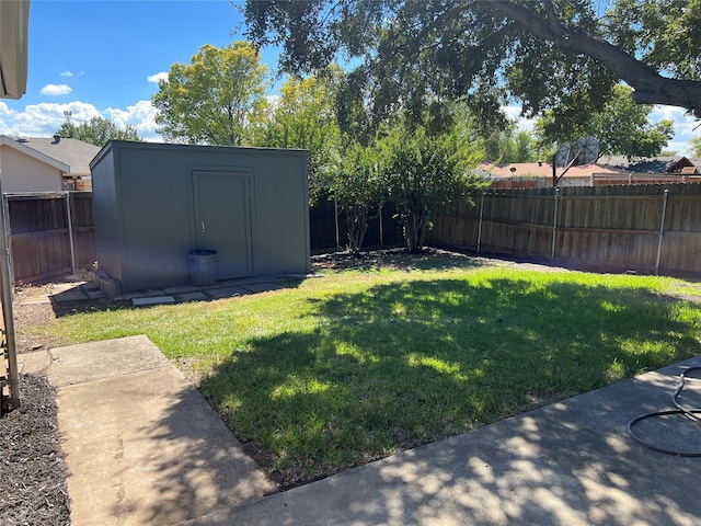 view of yard featuring a shed