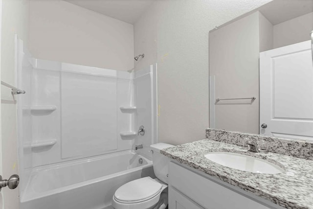 full bathroom with shower / tub combination, vanity, and toilet