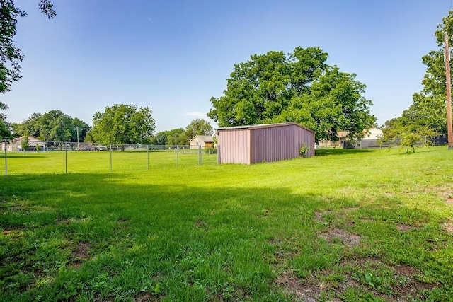 view of yard with a storage shed