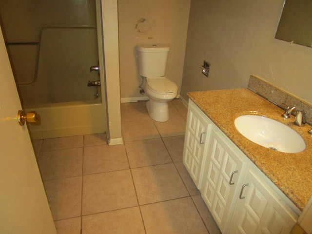 full bathroom featuring shower / bathing tub combination, vanity, toilet, and tile patterned floors