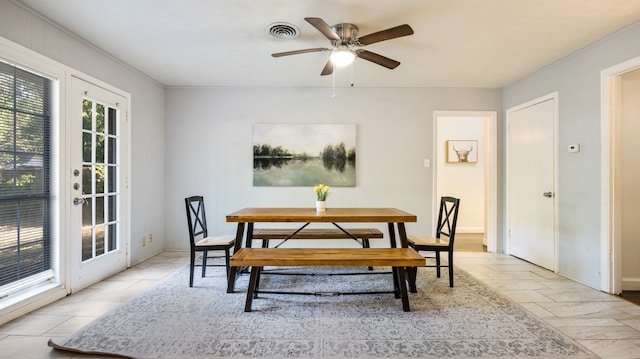 dining area featuring ceiling fan