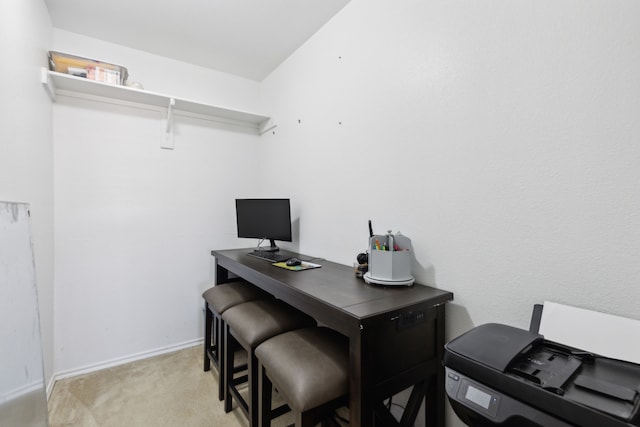 home office with light colored carpet