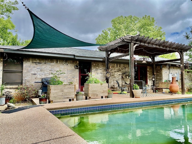 view of pool featuring a pergola and grilling area