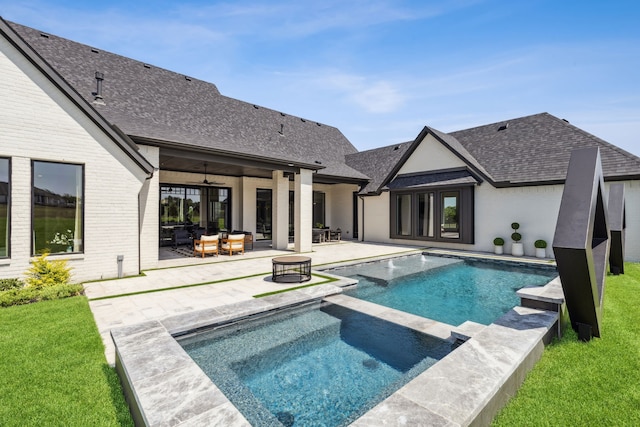 1644 Aster Way, Celina, TX 75009 - view of pool with a patio area, a lawn, a pool with connected hot tub, and ceiling fan